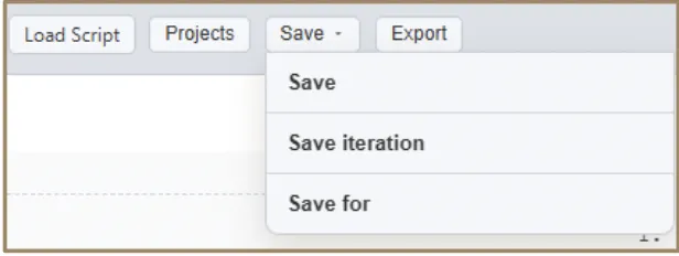 Save dropdown menu showing Save, Save Iteration, and Save For options
